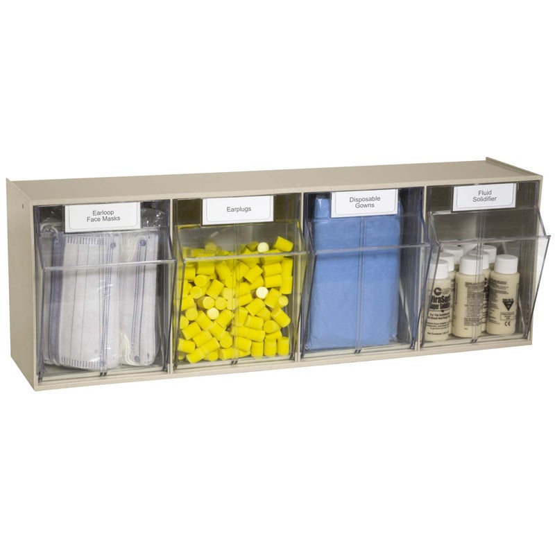 Akro-Mils TiltView Plastic Storage Cabinet with 4 Tilt Out Bins, Horizontal Plastic Parts Organizer, Teacher Toolbox, and Office Supply Organizer, 23-5/8" W x 8-3/16" H x 6-3/4" D, Stone - Image 3